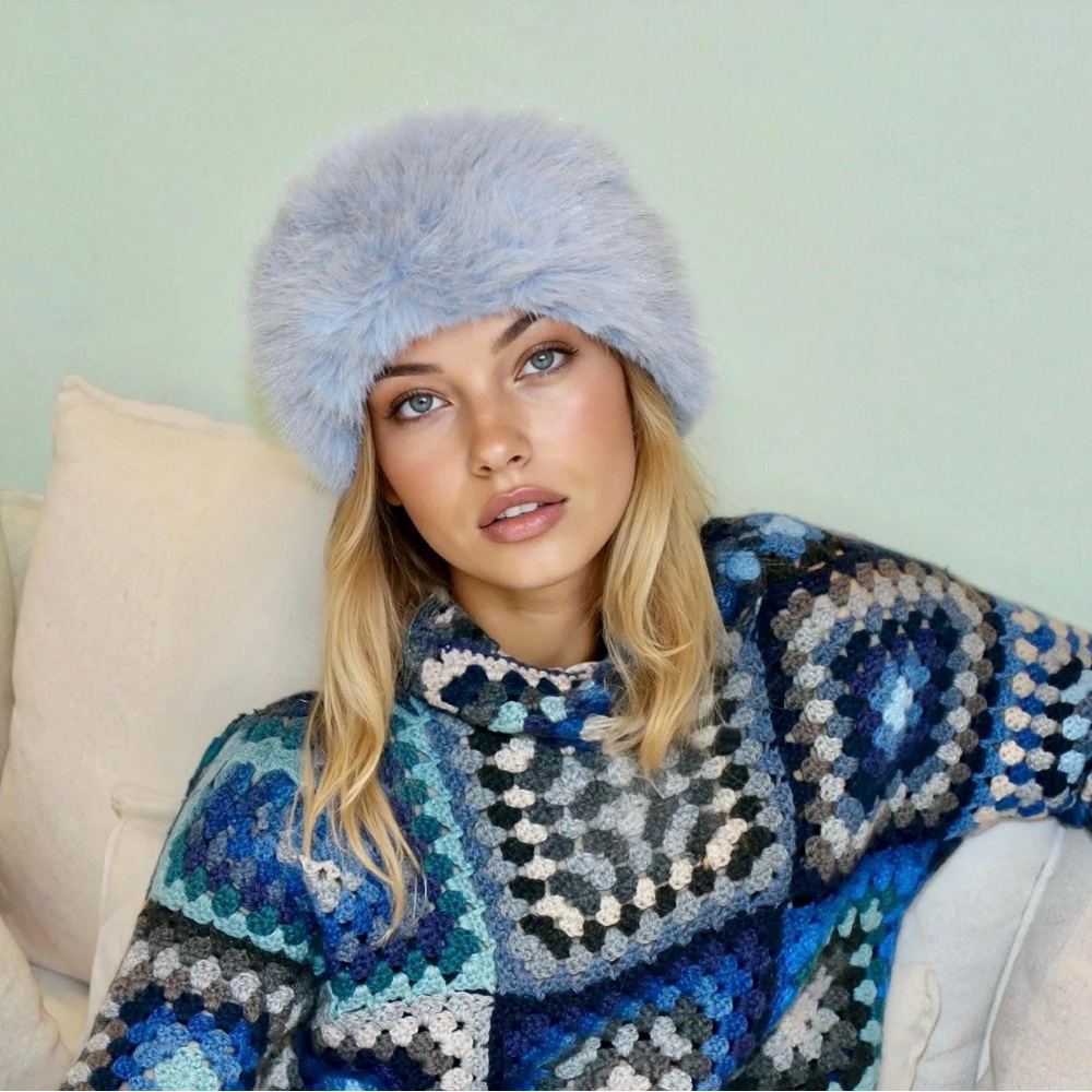Elegant Blue Fur Headband